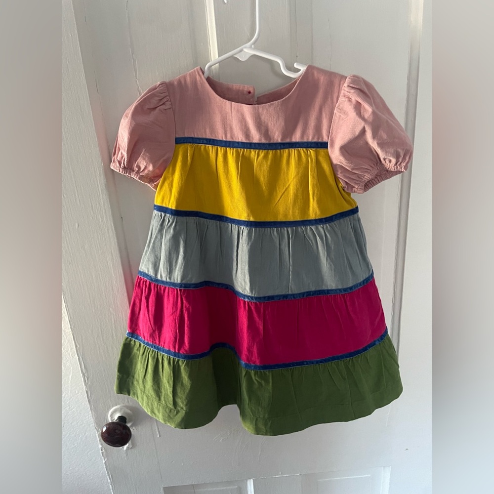 Mini Boden Colorful Tiered Kids Dress Lined Girls 3-4 years Corduroy BNWT